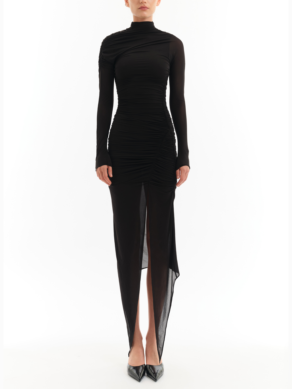 Ruched High-Neck Dress