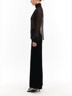 Sheer High-Neck Long Sleeve Blouse