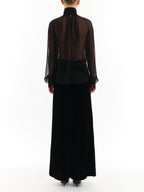 Sheer High-Neck Long Sleeve Blouse