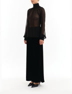 Sheer High-Neck Long Sleeve Blouse