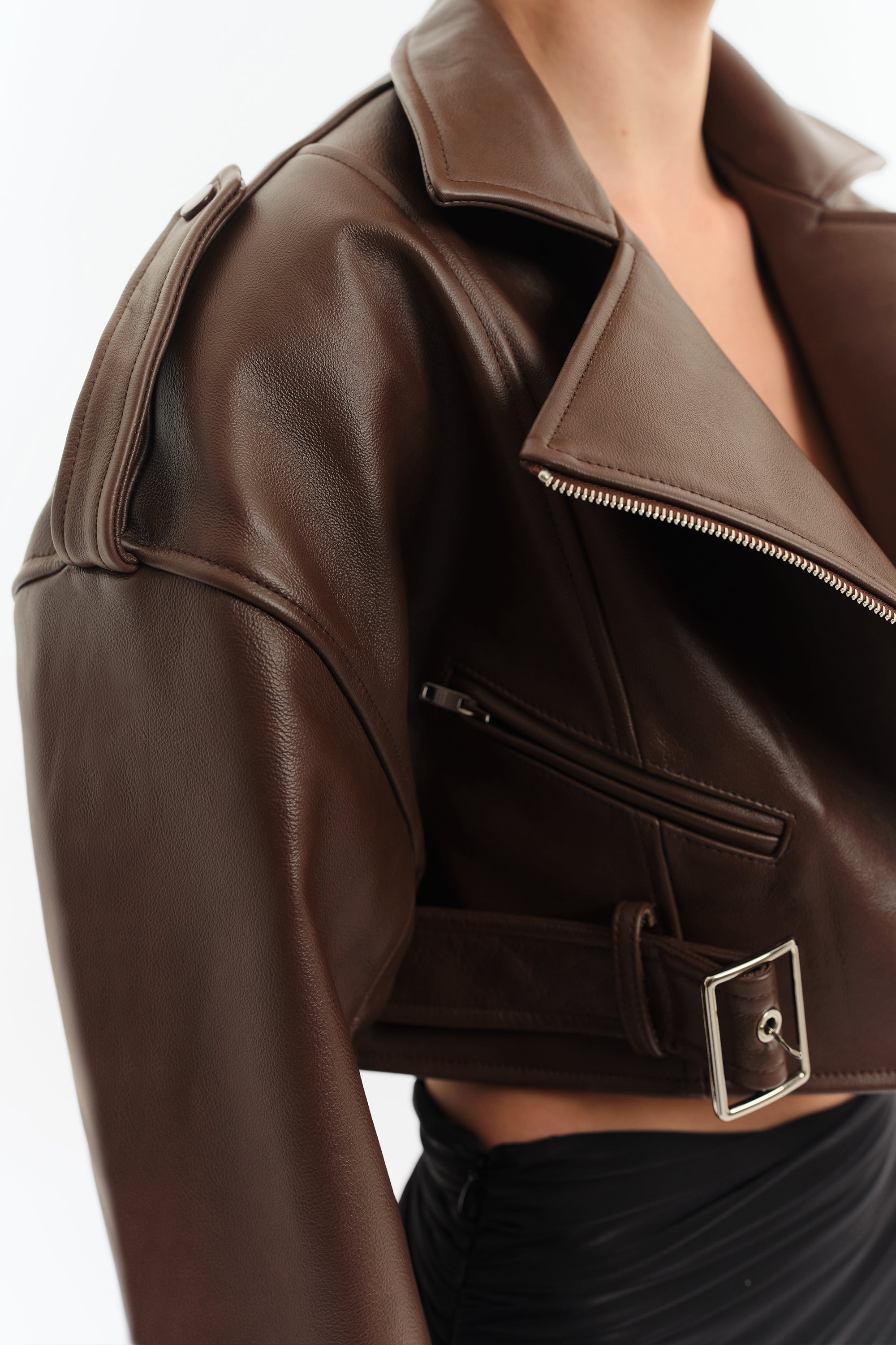 Cropped Leather Biker Jacket