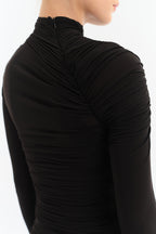 Ruched High-Neck Dress