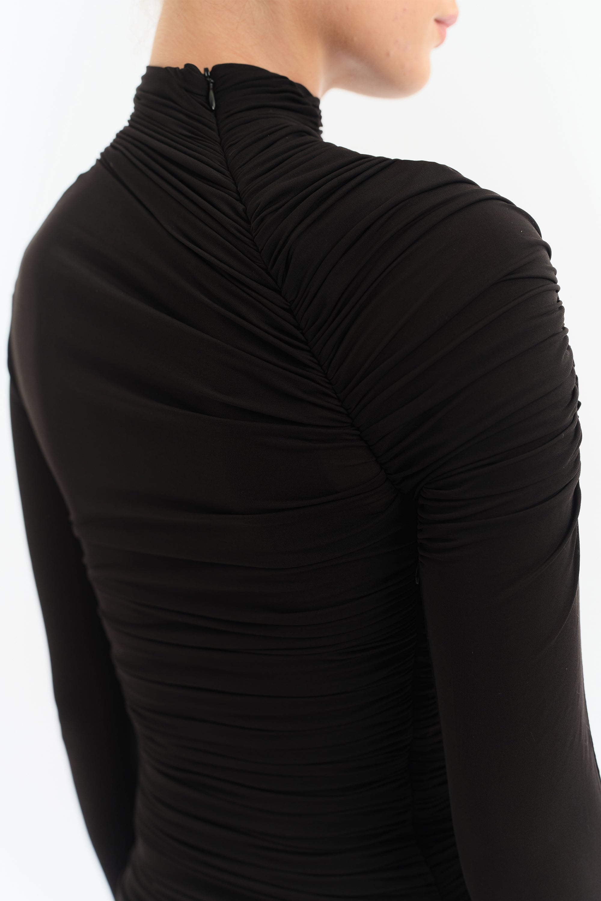 Ruched High-Neck Dress